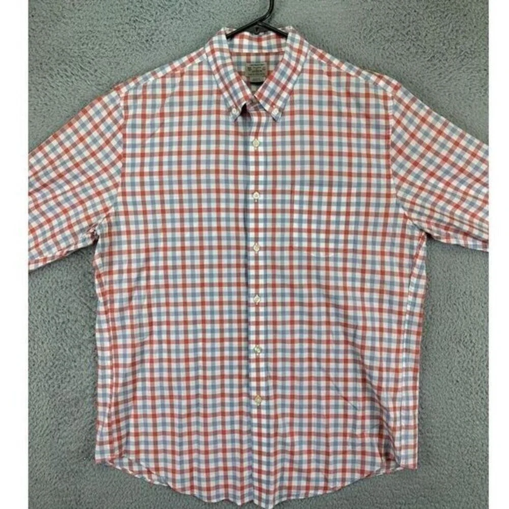 J Crew Button Down Shirt Adult Large Red Blue Plaid Lightweight Long Sleeve Mens